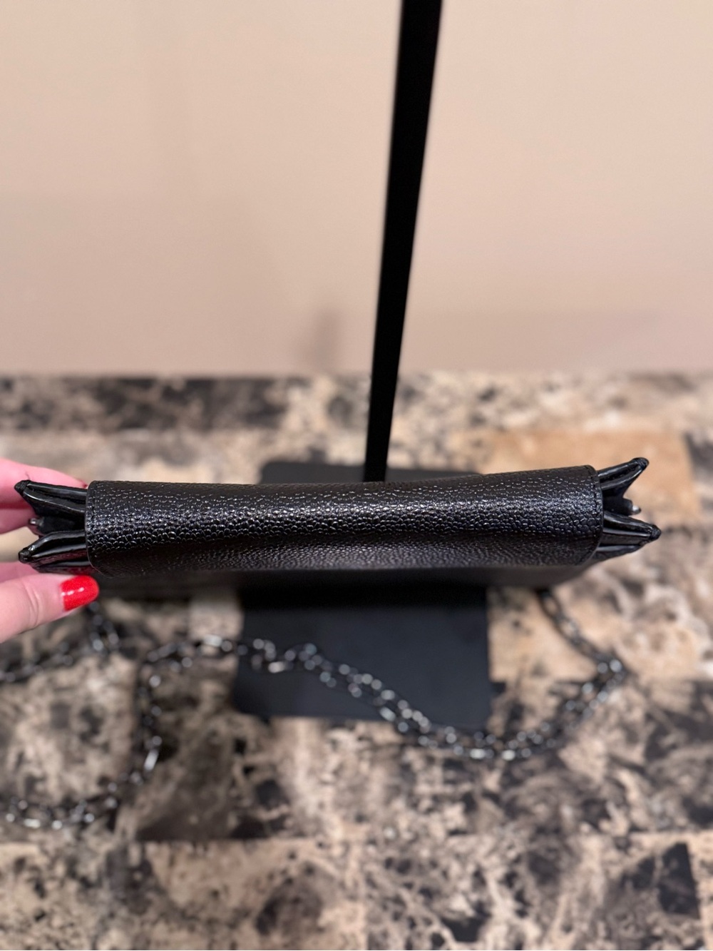 Henri Bendel Black Pebbled Leather Studded Crossbody / Clutch - Picture 6 of 11